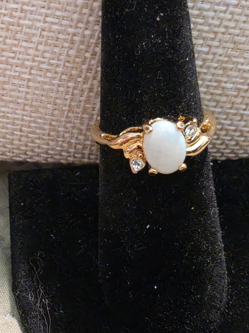 Gold-Tone Opal & Crystal Accent Ring - White Opal